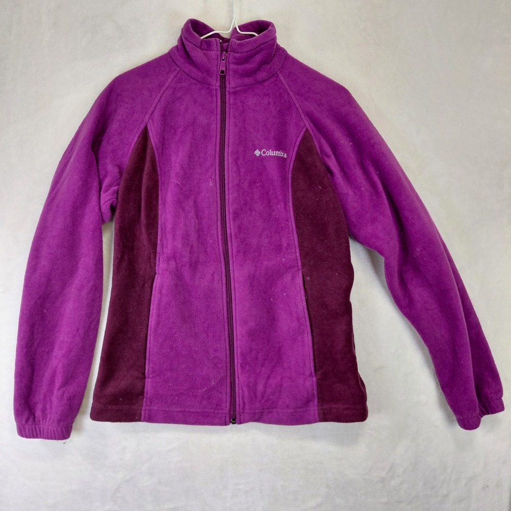 Columbia Womens Purple Colorblock Full Zip Fleece Jacket Mock Neck Size M